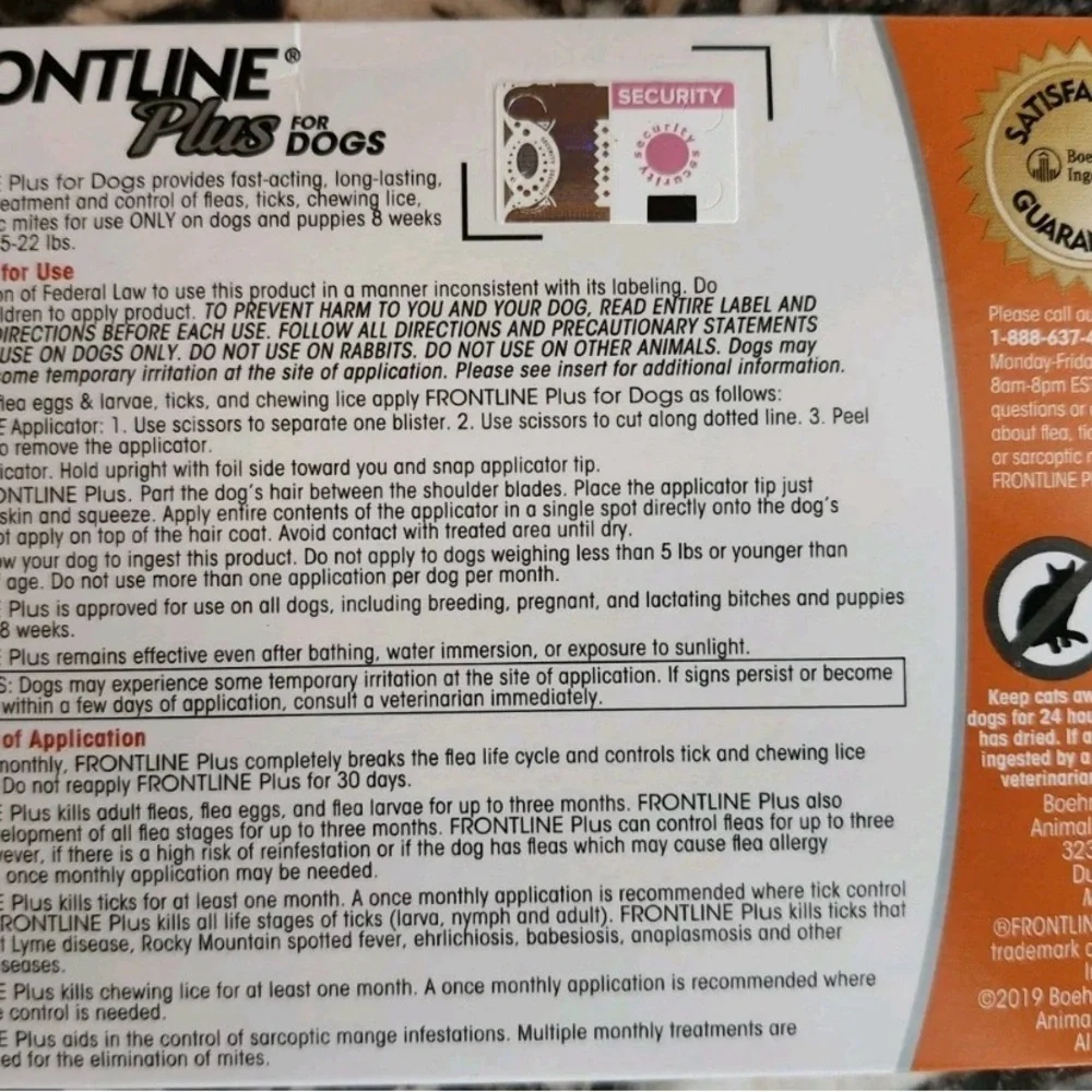 FRONTLINE PLUS FOR DOGS & PUPPIES - 8 wks & OLDER 5 TO 22 LBS - new! 3 dose box
